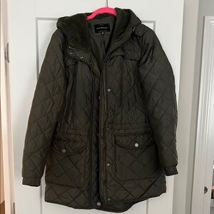 Green Quilted Hooded Coat